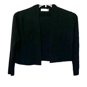CALVIN KLEIN LONG SLEEVE SHORT WAIST SWEATER, WOMENS, L, BLACK, OPEN-FRONT